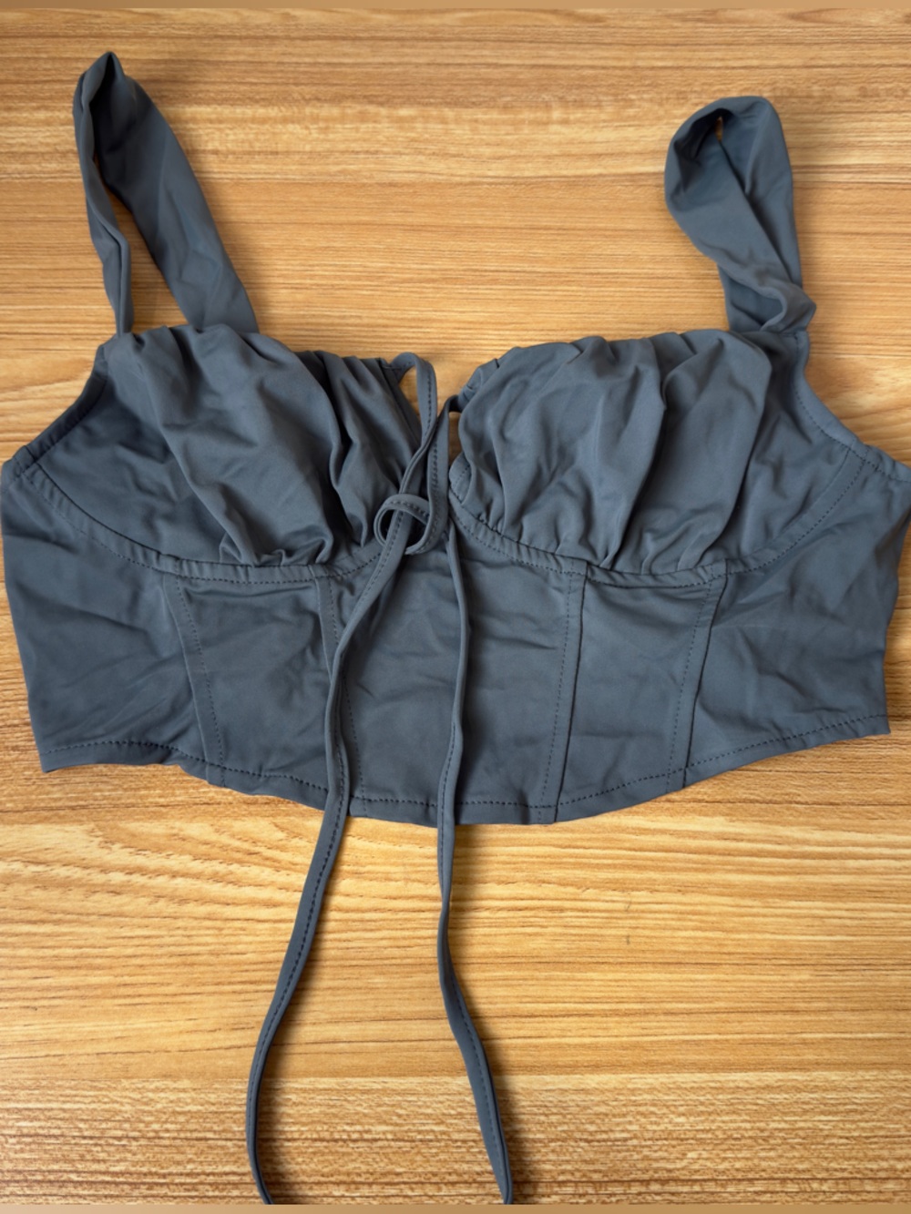 SHEIN Slate Gray Bustier Tie-Front Crop Top